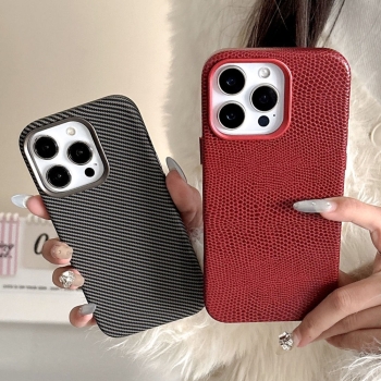 For iPhone13/14/15/16 Pro Max Cases Magsafe Carbon fiber+snake skin pattern