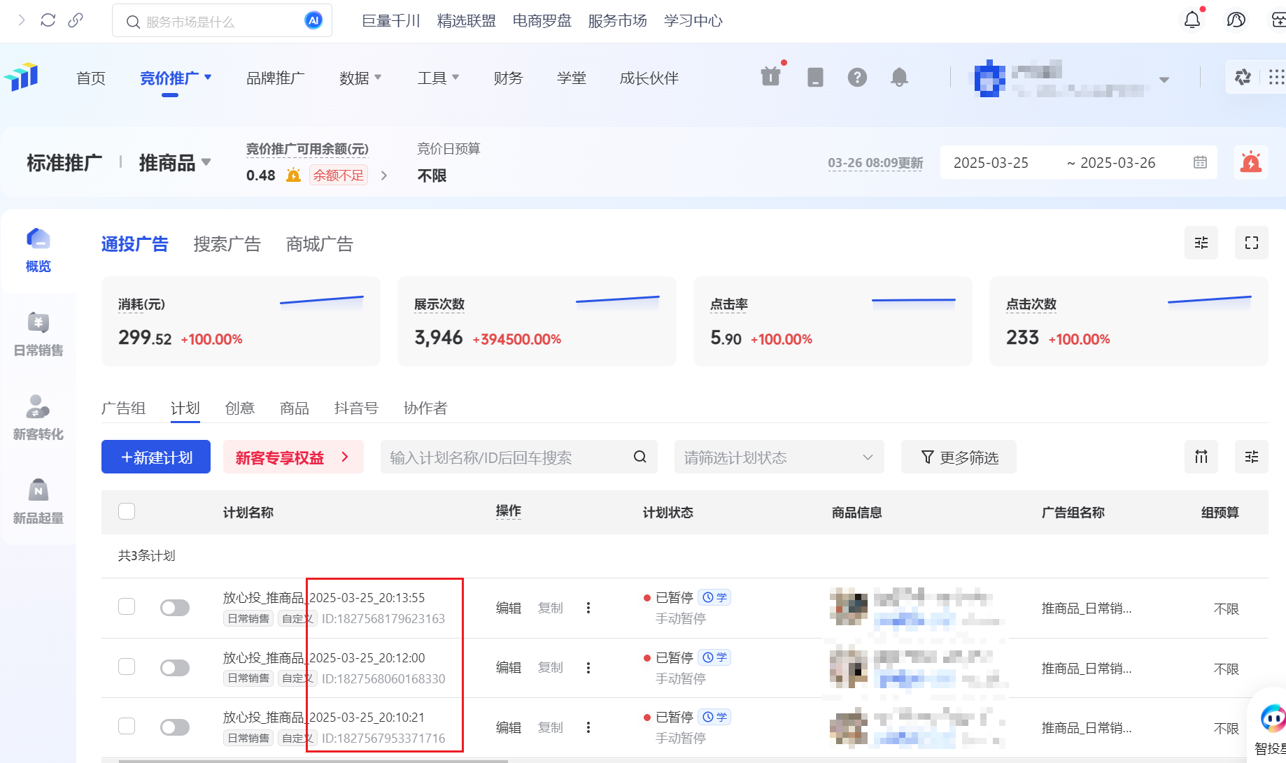 新手第一次投流抖店巨量千川,半天不到就全部消耗完了。